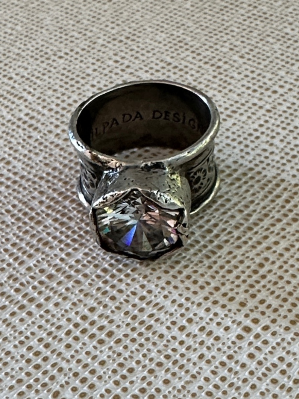 Silpada Sterling Silver Ring with Clear Crystal and Ornate Band